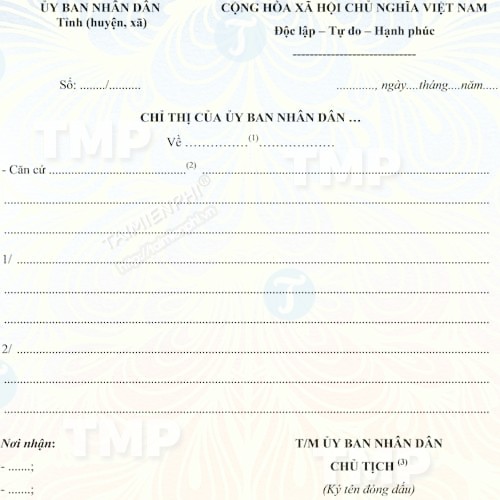 Mẫu chỉ thị của Ủy ban nhân dân