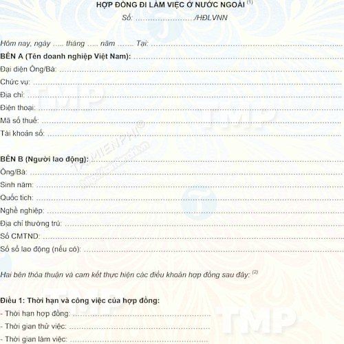 Mẫu hợp đồng đi làm việc ở nước ngoài