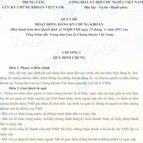 Mẫu quy chế hoạt động đăng ký chứng khoán