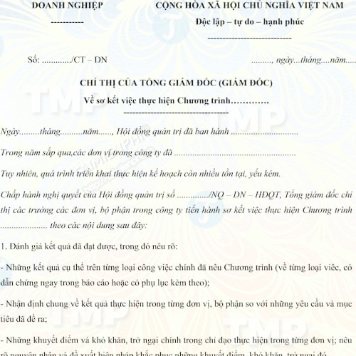 Mẫu chỉ thị của Tổng Giám đốc