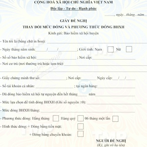 Giấy đề nghị thay đổi phương thức đóng bảo hiểm xã hội