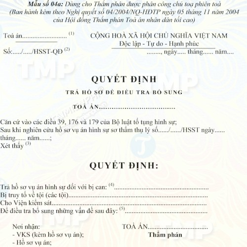 Quyết định trả hồ sơ điều tra bổ sung