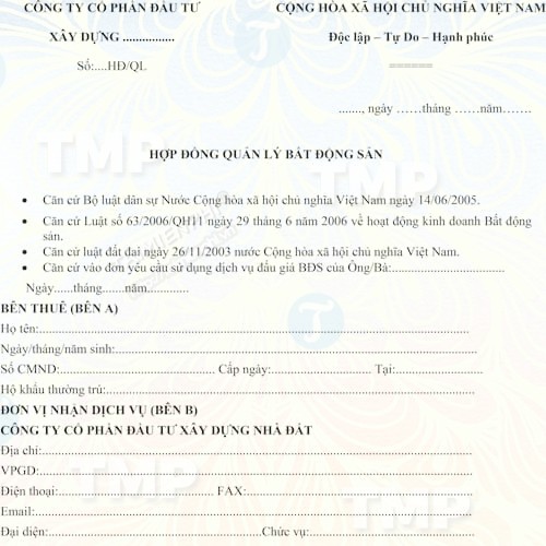 Mẫu hợp đồng quản lý bất động sản