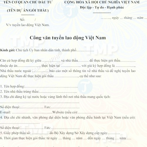 Mẫu công văn tuyển lao động Việt Nam