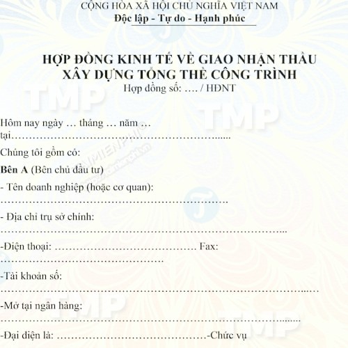 Hợp đồng kinh tế về giao nhận thầu xây dựng tổng thể công trình