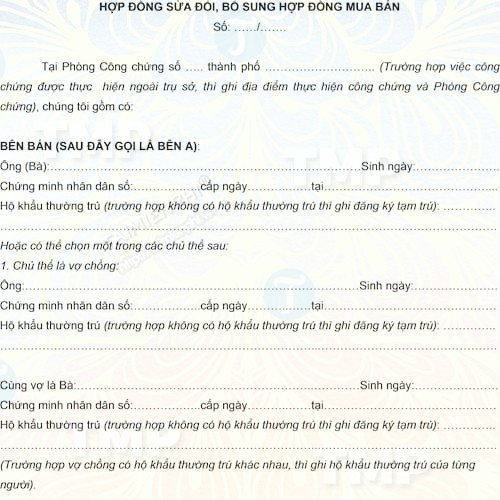 Hợp đồng sửa đổi, bổ sung hợp đồng mua bán