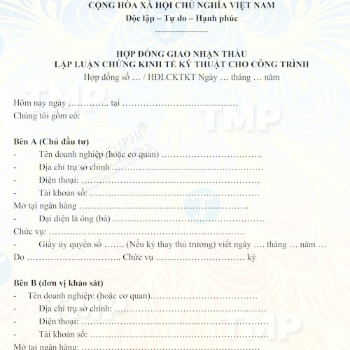 Hợp đồng giao nhận thầu lập luận chứng kinh tế kỹ thuật cho công trình