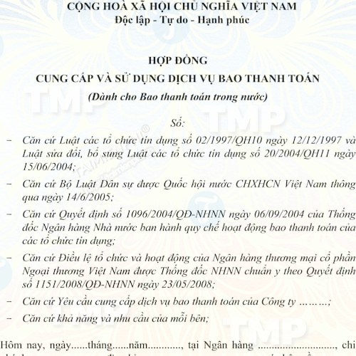 Mẫu hợp đồng cung cấp và sử dụng dịch vụ bao thanh toán