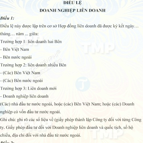 Điều lệ doanh nghiệp liên doanh