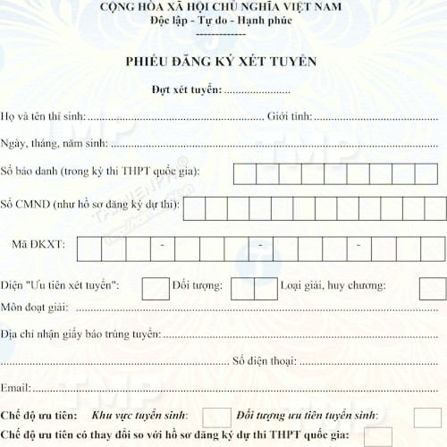 Phiếu đăng ký xét tuyển Đại học, Cao đẳng