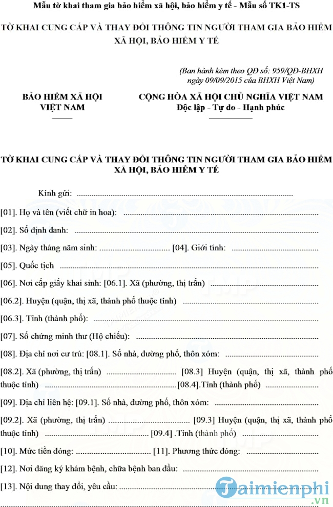 Tờ khai tham gia BHXH, BHYT