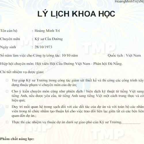 CV xin việc cá nhân kỹ sư cầu đường