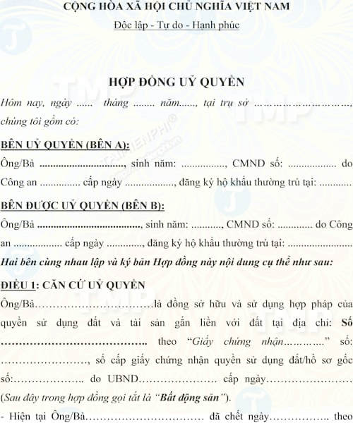 Giấy ủy quyền khai nhận thừa kế