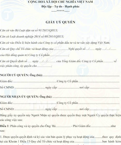 Giấy ủy quyền ký hợp đồng