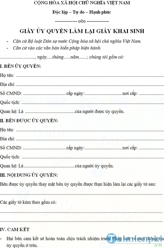 Giấy ủy quyền làm lại giấy khai sinh