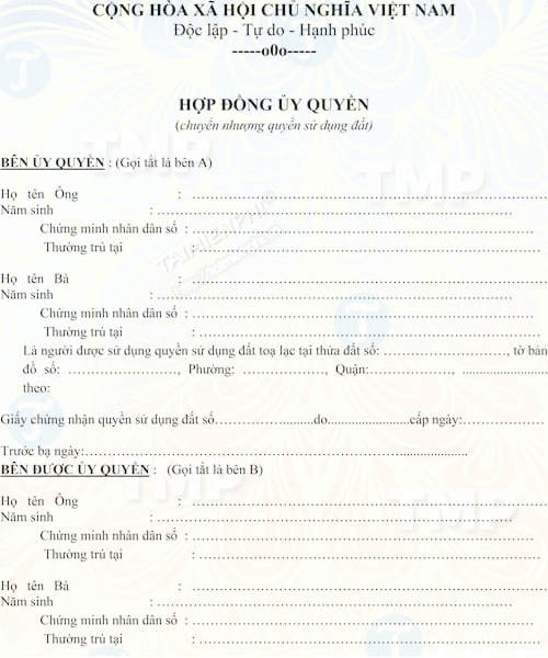 Giấy ủy quyền mua bán đất