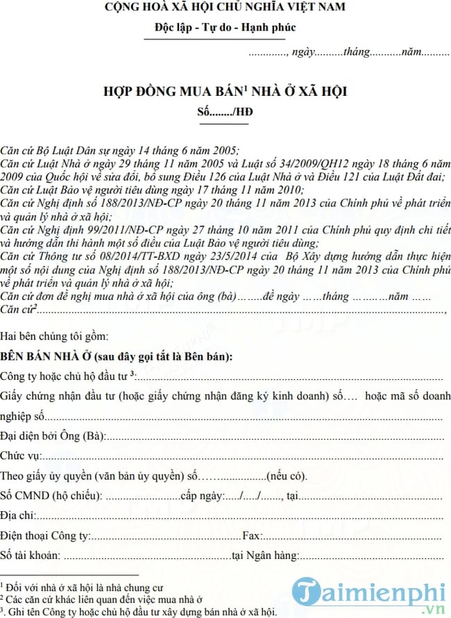 Hợp đồng mua bán nhà ở xã hội