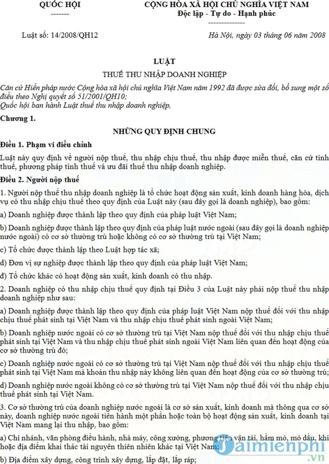 Luật thuế thu nhập doanh nghiệp