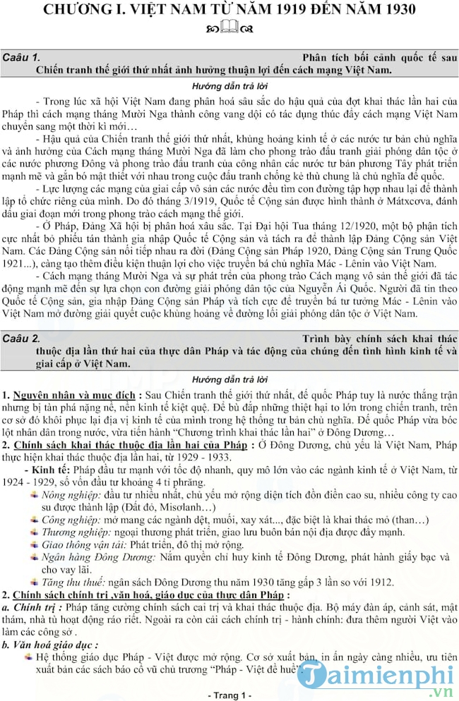 70 Câu hỏi ôn tập Lịch sử