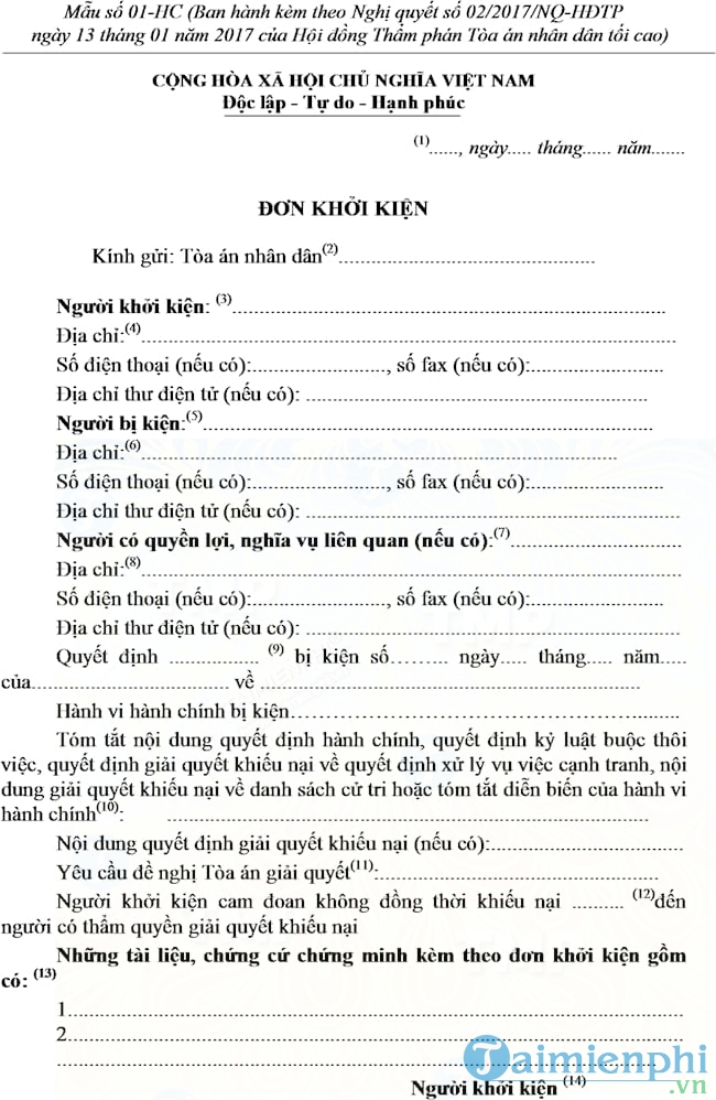 Biểu mẫu trong tố tụng hành chính