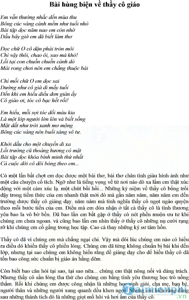 Bài thi hùng biện về thầy cô giáo