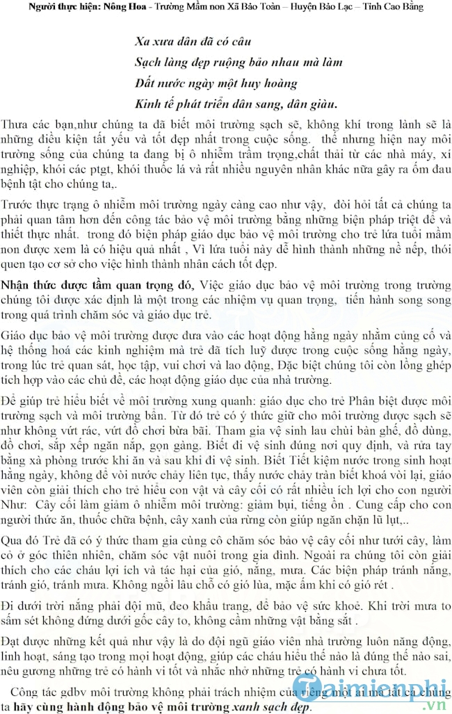 Bài hùng biện hay về môi trường