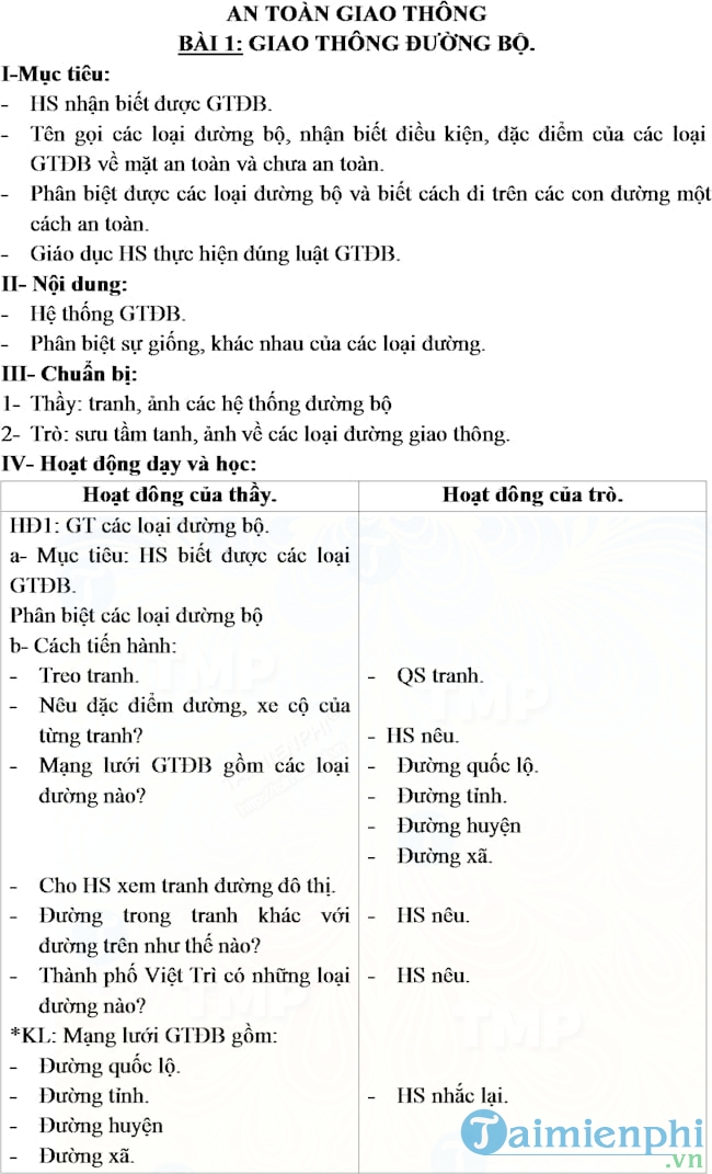 Giáo án an toàn giao thông lớp 3
