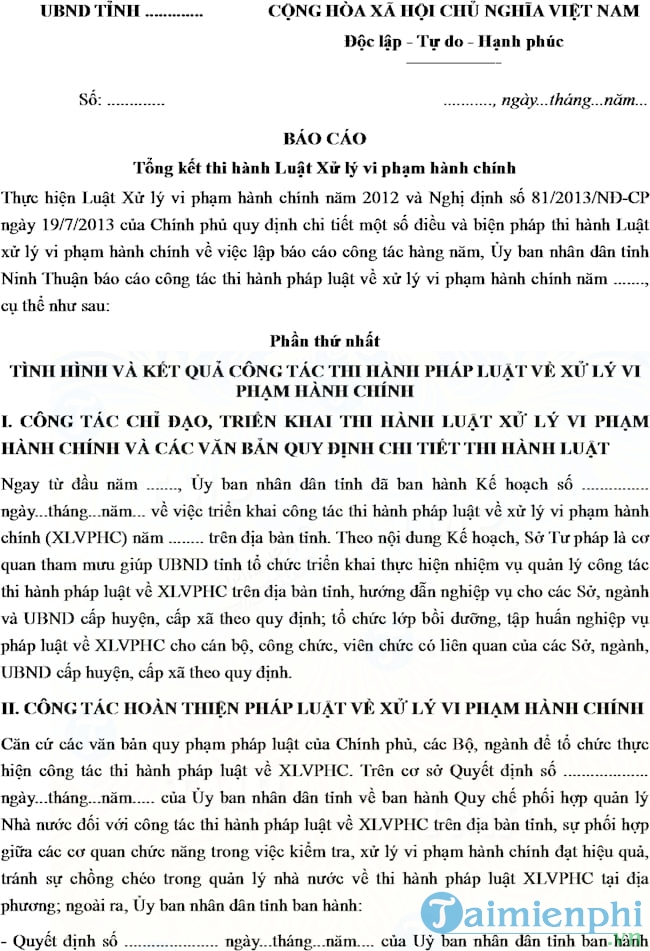 Báo cáo tổng kết thi hành Luật xử lý vi phạm hành chính