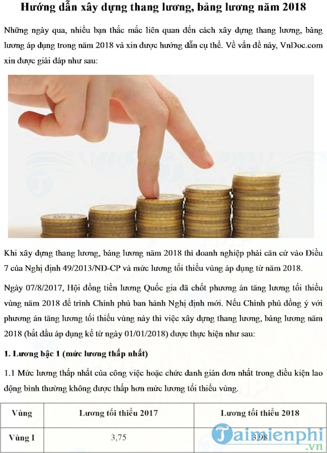 Hướng dẫn xây dựng thang lương, bảng lương năm 2018