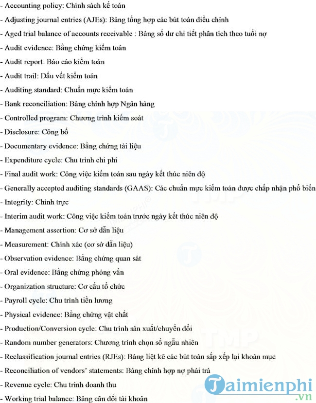 Từ vựng tiếng Anh chuyên ngành kiểm toán thông dụng nhất