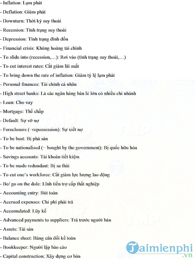 Từ vựng tiếng Anh chuyên ngành tài chính doanh nghiệp