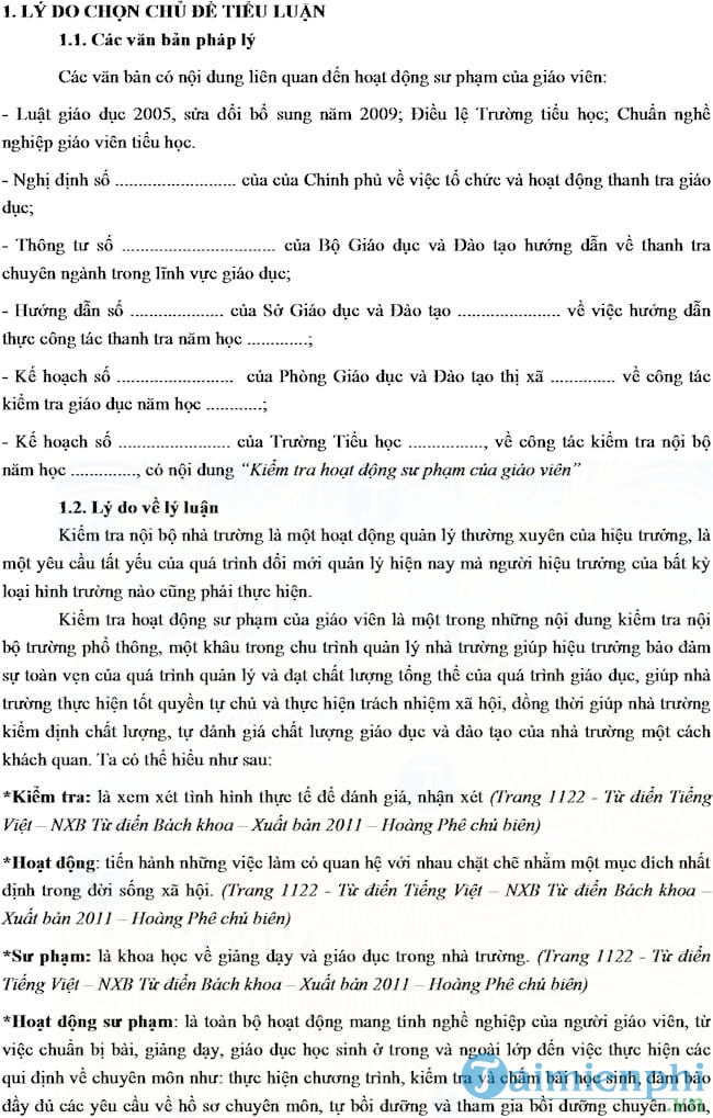 Mẫu bài tiểu luận cuối khóa bồi dưỡng cán bộ quản lý Tiểu học