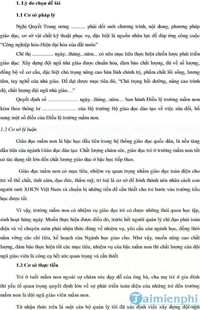 Mẫu bài tiểu luận cuối khóa bồi dưỡng cán bộ quản lý mầm non