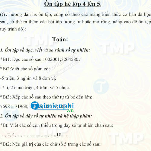 Ôn tập hè lớp 4 lên 5