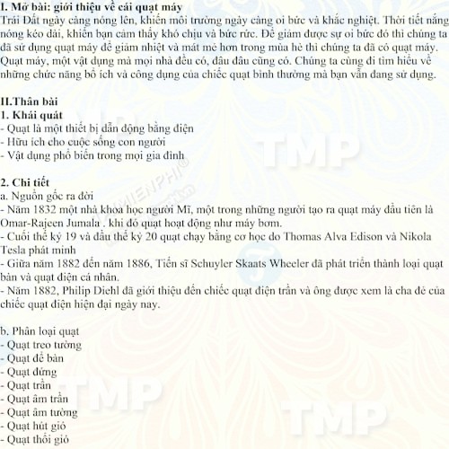 Dàn ý thuyết minh về cái quạt máy