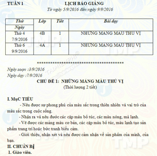 Giáo án Mĩ thuật Đan Mạch lớp 4