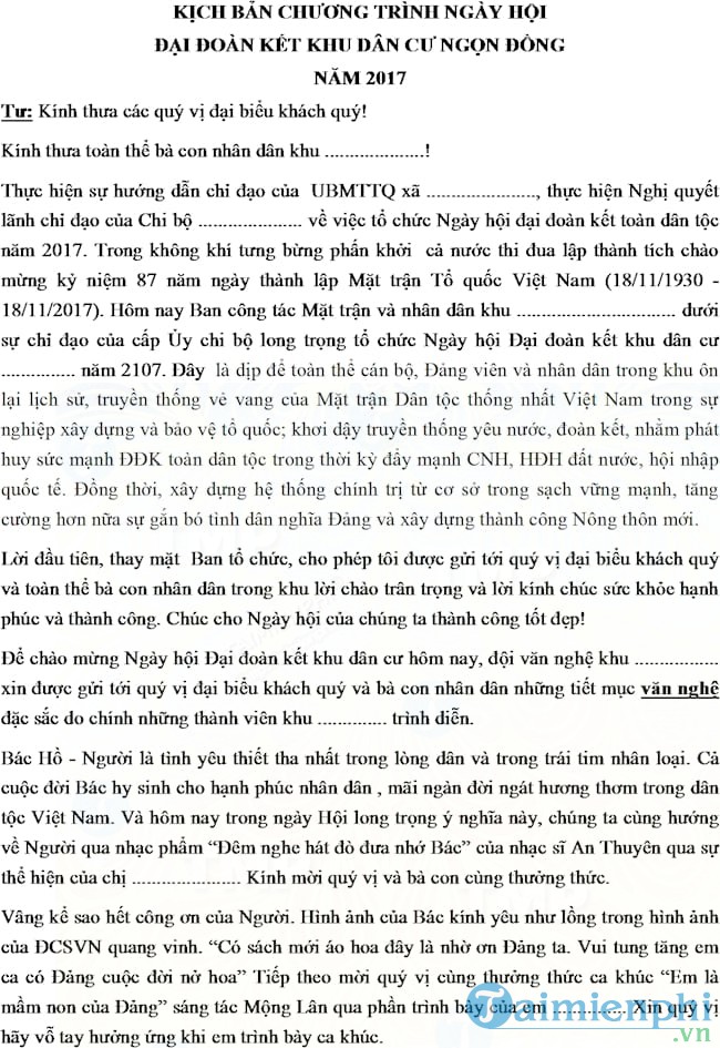 Kịch bản chương trình ngày hội đại đoàn kết toàn dân tộc