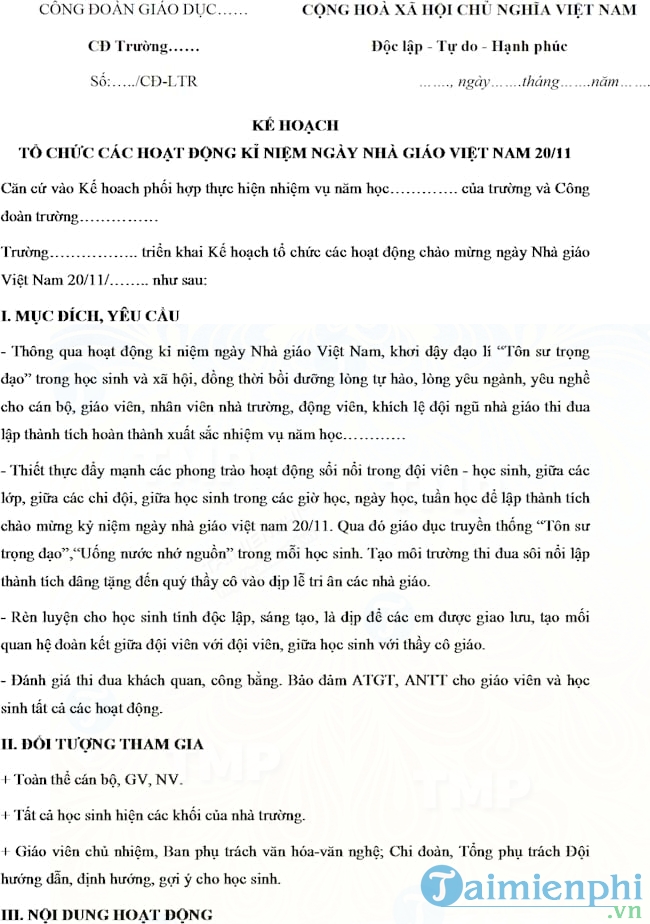 ke hoach to chuc ngay 20-11