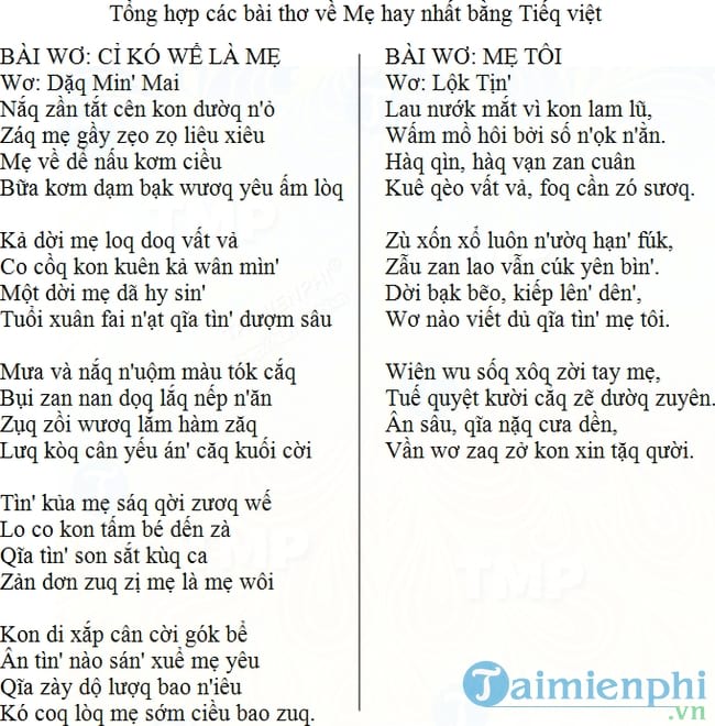 bai tho ta me tieng viet