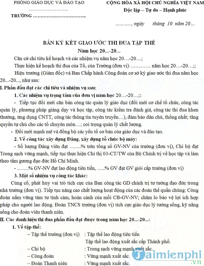 Mẫu cam kết thi đua tập thể