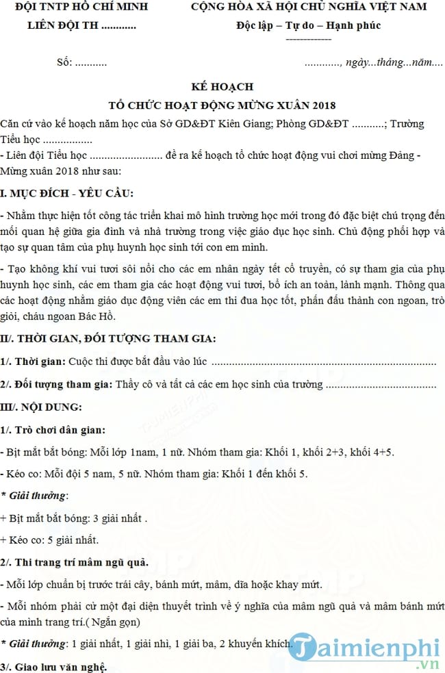 Kế hoạch tổ chức mừng xuân