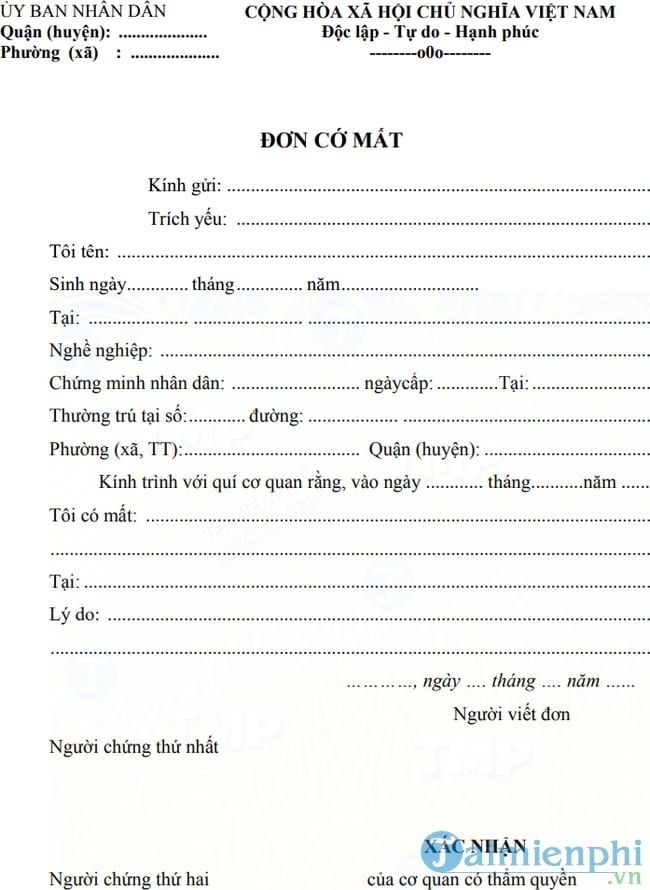 Mẫu đơn cớ mất giấy tờ