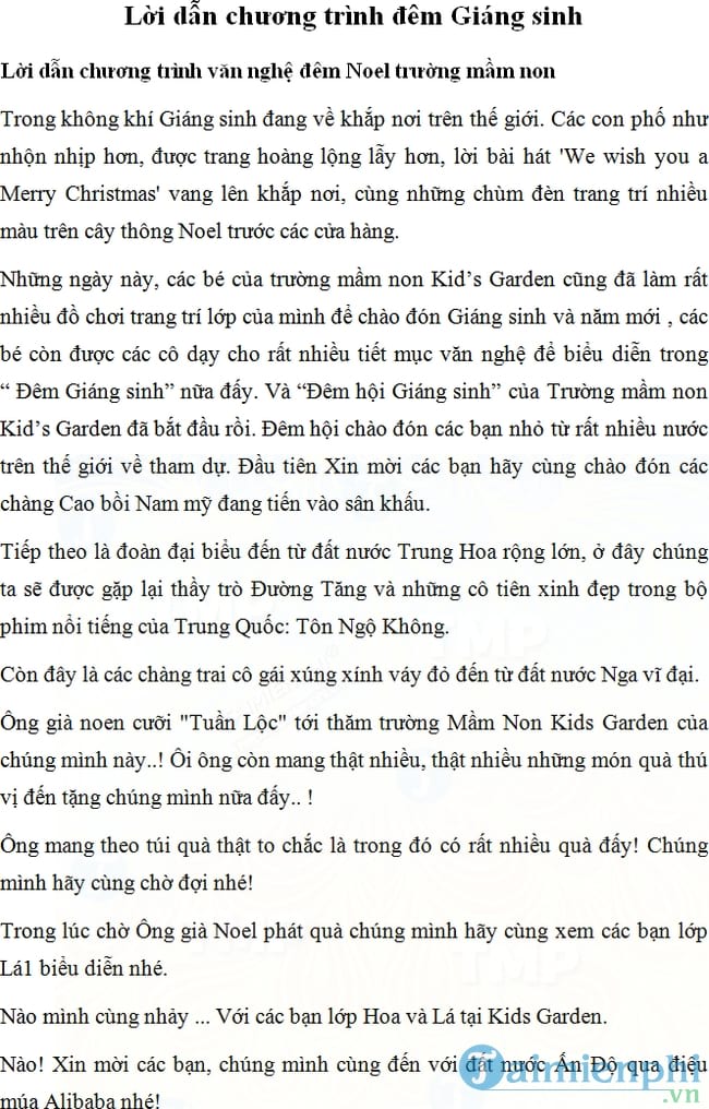 loi dan chuong trinh van nghe dem giang sinh