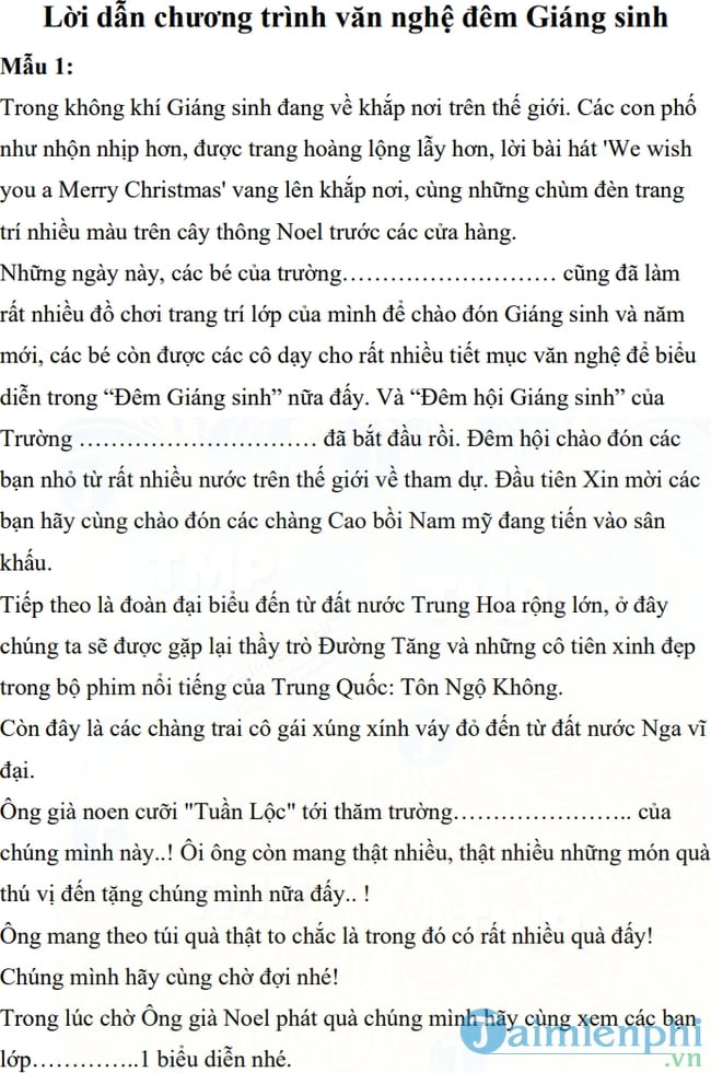 Lời dẫn chương trình văn nghệ đêm Giáng sinh ở trường