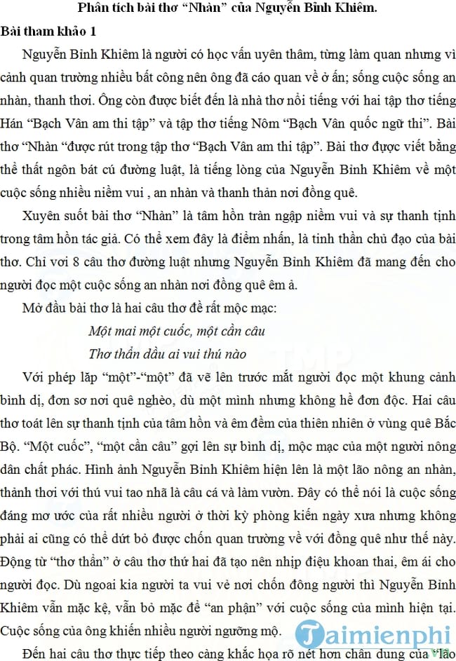 Phân tích bài thơ Nhàn của Nguyễn Bỉnh Khiêm
