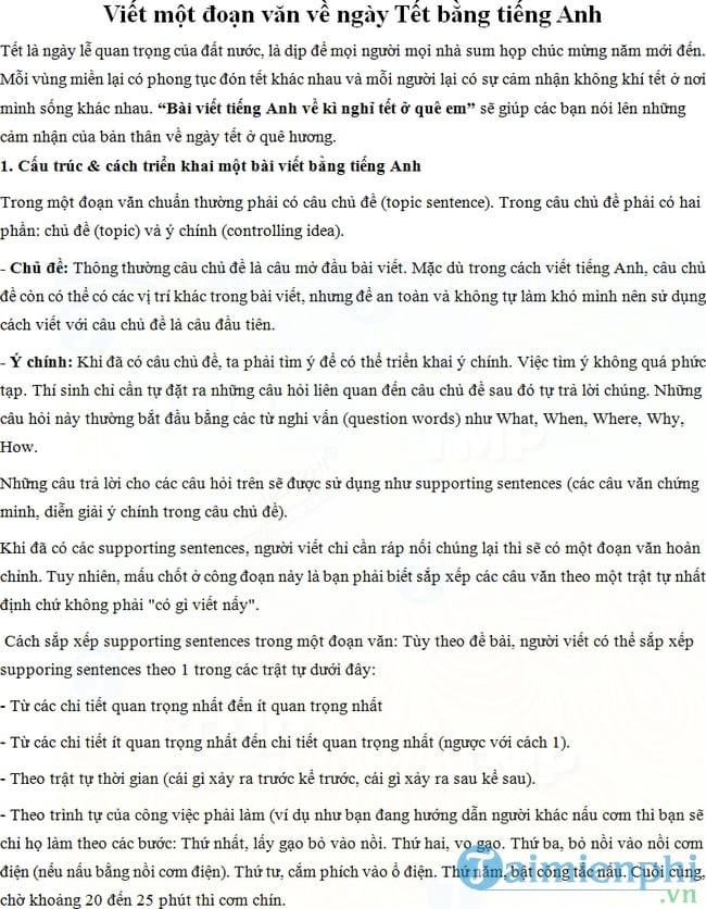 Đoạn văn về ngày Tết bằng tiếng Anh