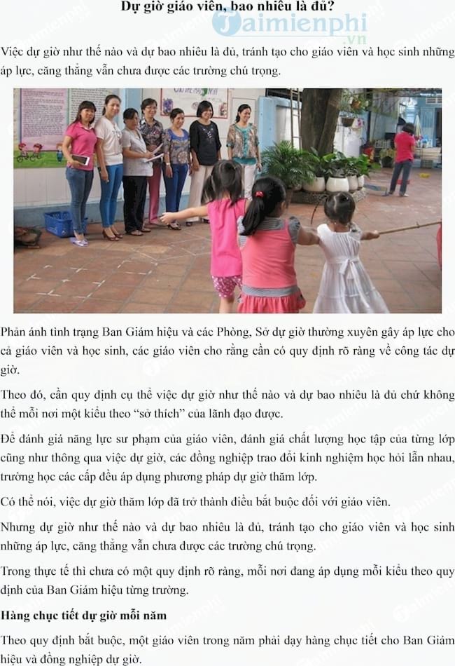 Quy định số tiết dự giờ của giáo viên