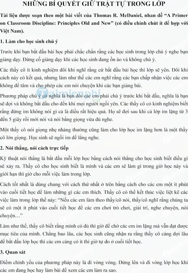 Những bí quyết giữ trật tự trong lớp học