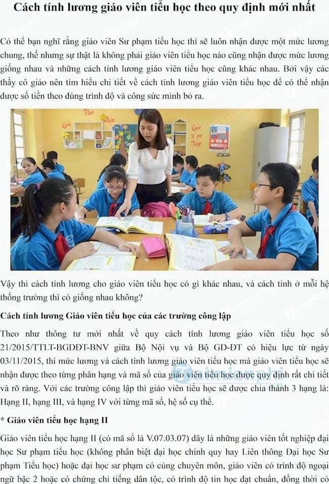 Cách tính lương giáo viên tiểu học