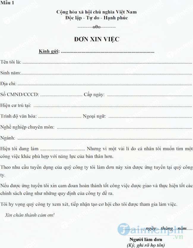 Mẫu đơn xin việc ngành Kỹ sư xây dựng